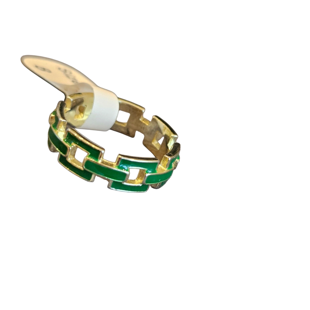 NWT - Green Enamel and Gold Chain Link Ring - Size 8 - Picture 4 of 9